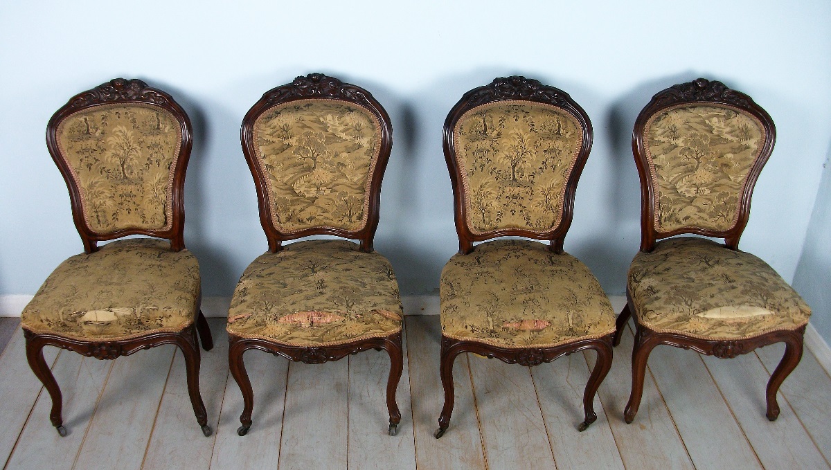 Set of Four French Rosewood Dining Hall Chairs